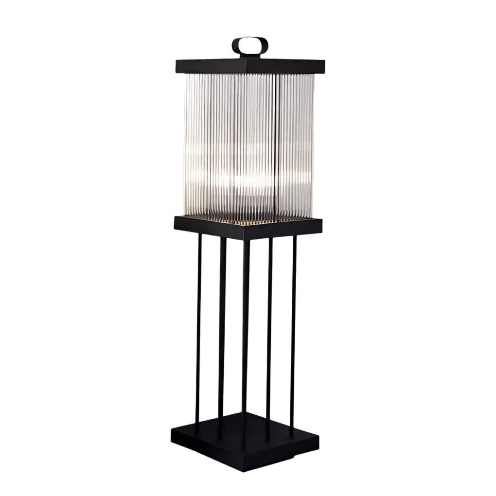 Square Portable Waterproof Striped Glass Black Solar Outdoor Lights-Lighom