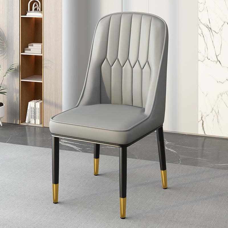 Modern Leather Steel Square Dining Chair — B / Black / Yellow & Gray