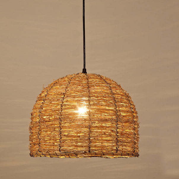 Retro Rattan Woven Dome Pendant Light