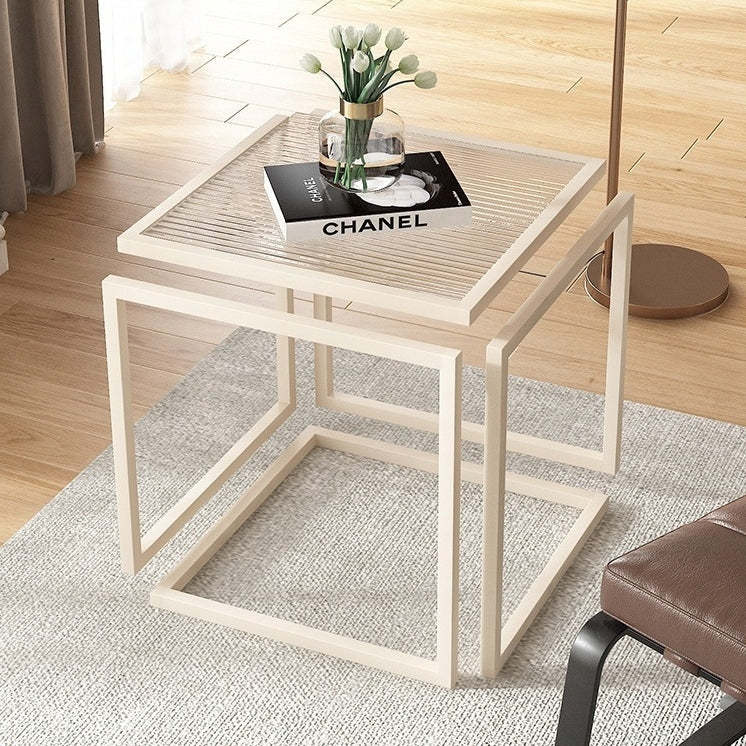 Contemporary Square Glass Iron Side Table