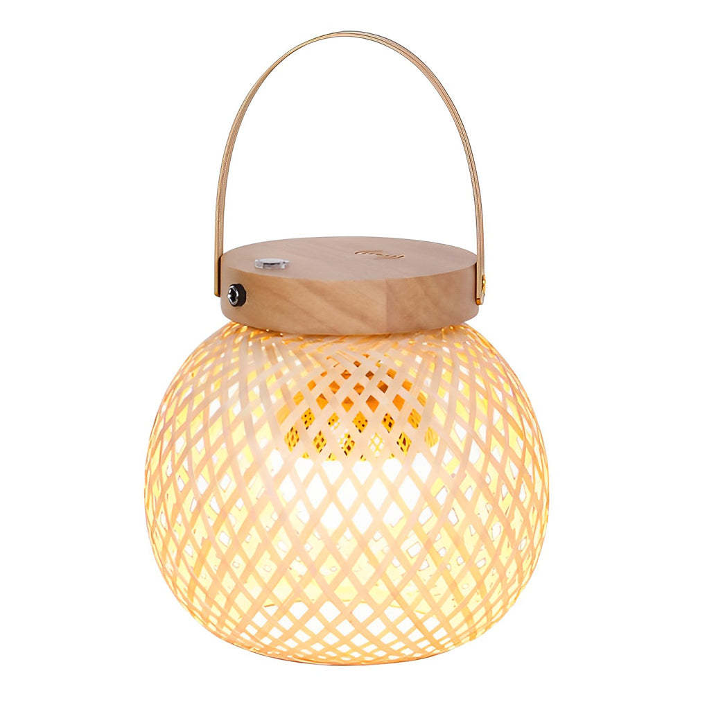 Rustic Portable Woven Bamboo Lantern Lamp