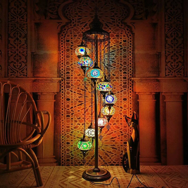 Retro Turkish Moroccan Globe 9-Light Floor Lamp — 110V-120V For US/CA / Red