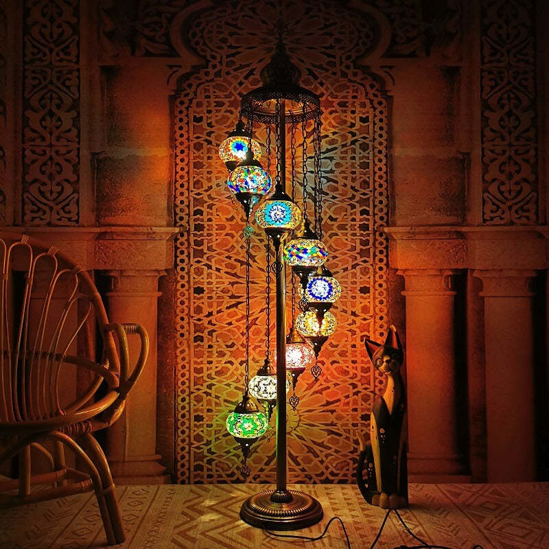 Retro Turkish Moroccan Globe 9-Light Floor Lamp — 110V-120V For US/CA / Red
