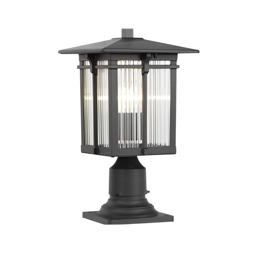 Striped Glass Shade LED Waterproof Black Modern Outdoor Post Lights-Lighom