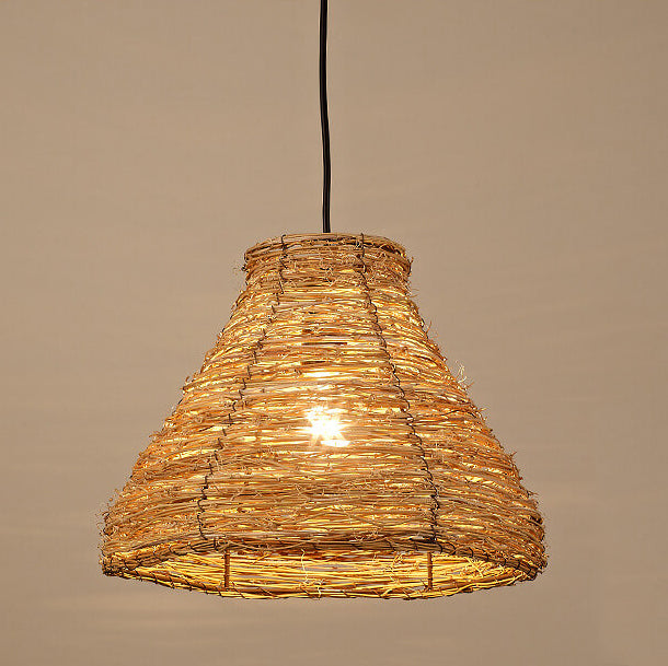 Retro Rattan Woven Dome Pendant Light