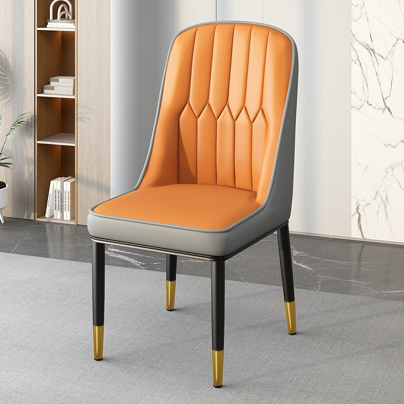 Modern Leather Steel Square Dining Chair — B / Black / Beige & Brown