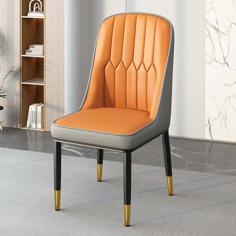 Modern Leather Steel Square Dining Chair — B / Black / Beige & Brown