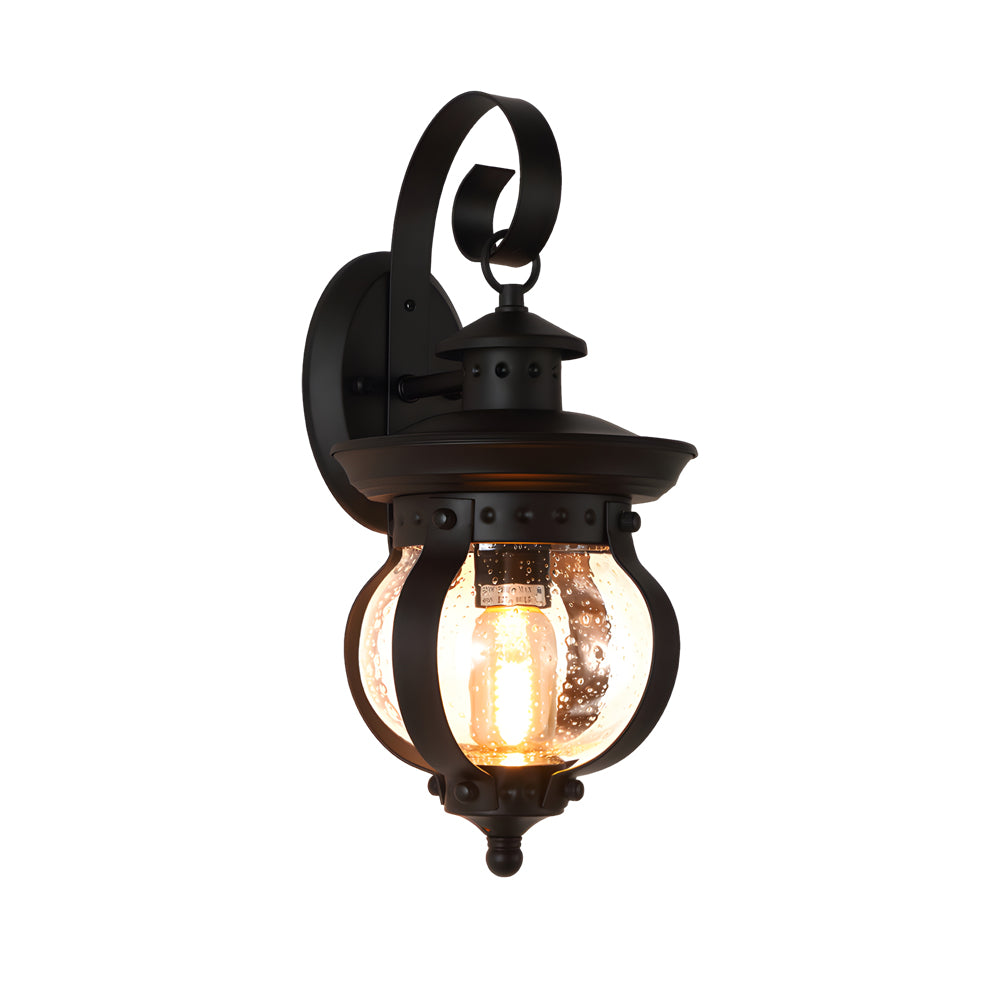 1-Light Seeded Glass Globe LED Outdoor Wall Lantern with Curved Arm-Lighom