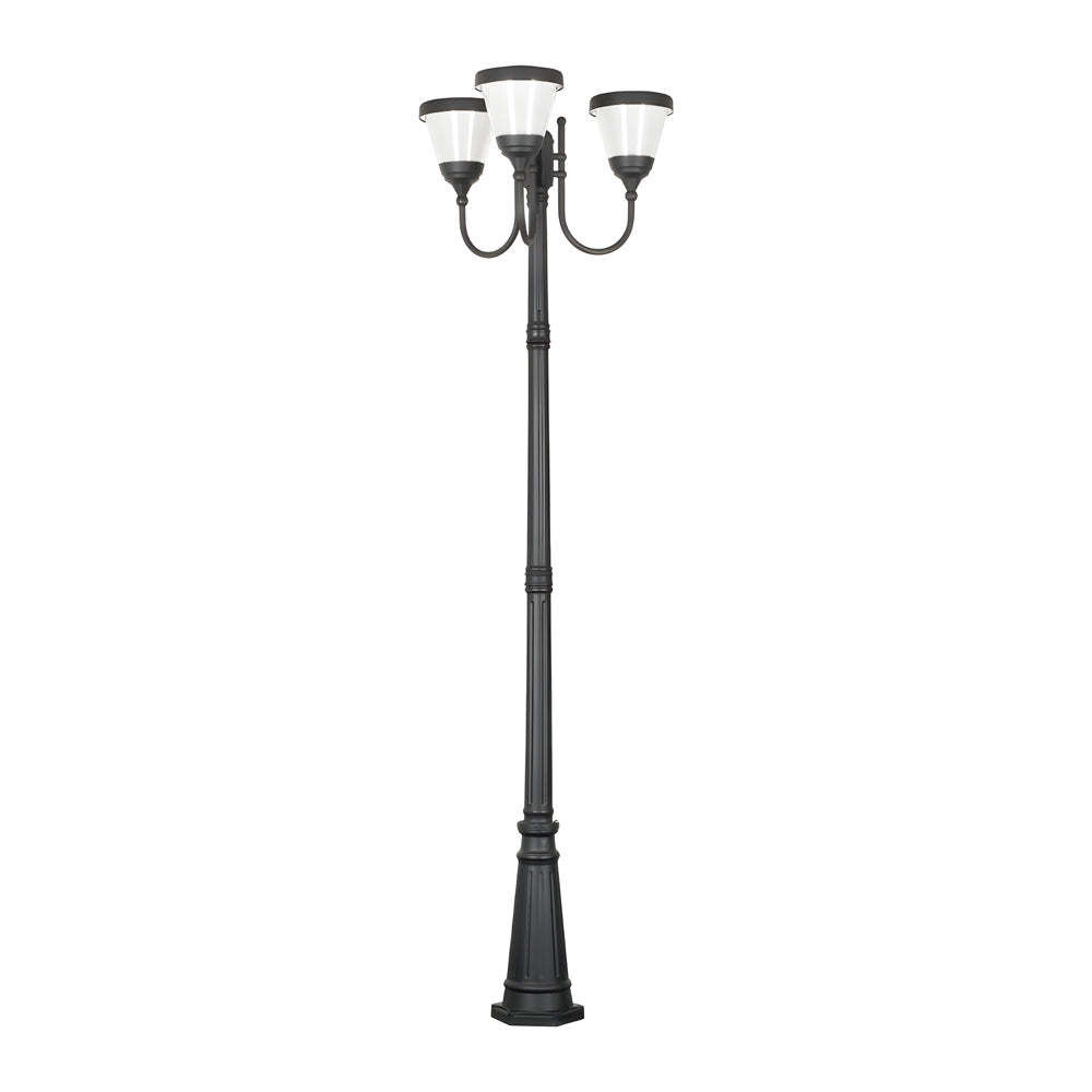 3-Light Black Finish Traditional Outdoor Street Lights with Post Top-Lighom