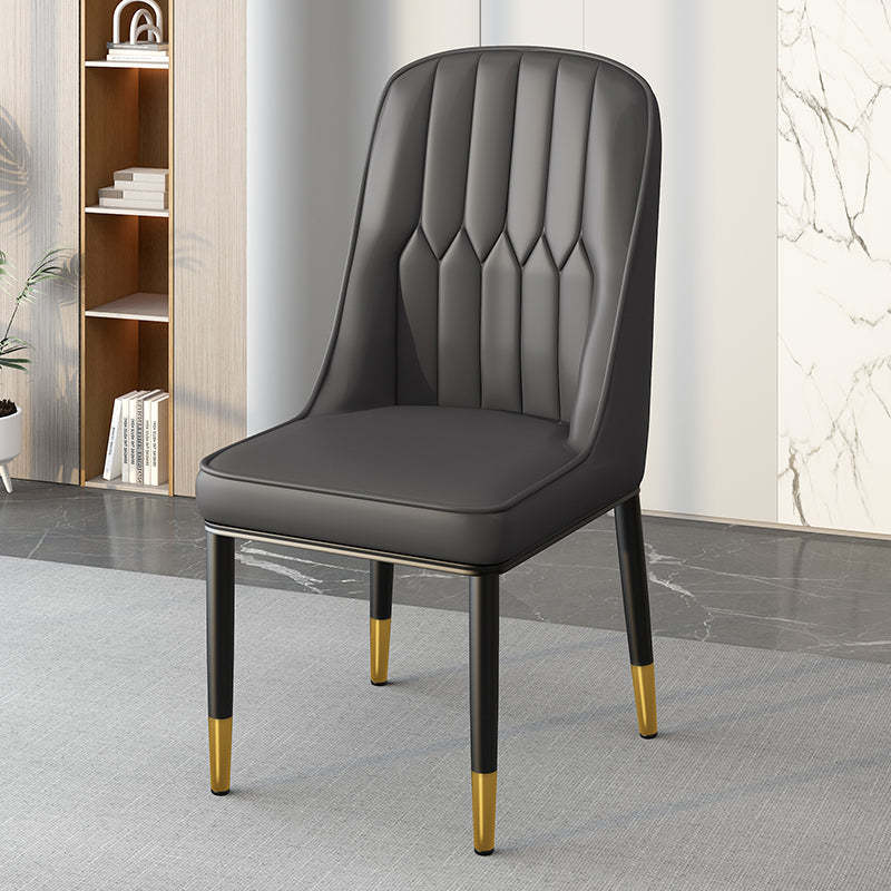 Modern Leather Steel Square Dining Chair — B / Black / Orange & Brown