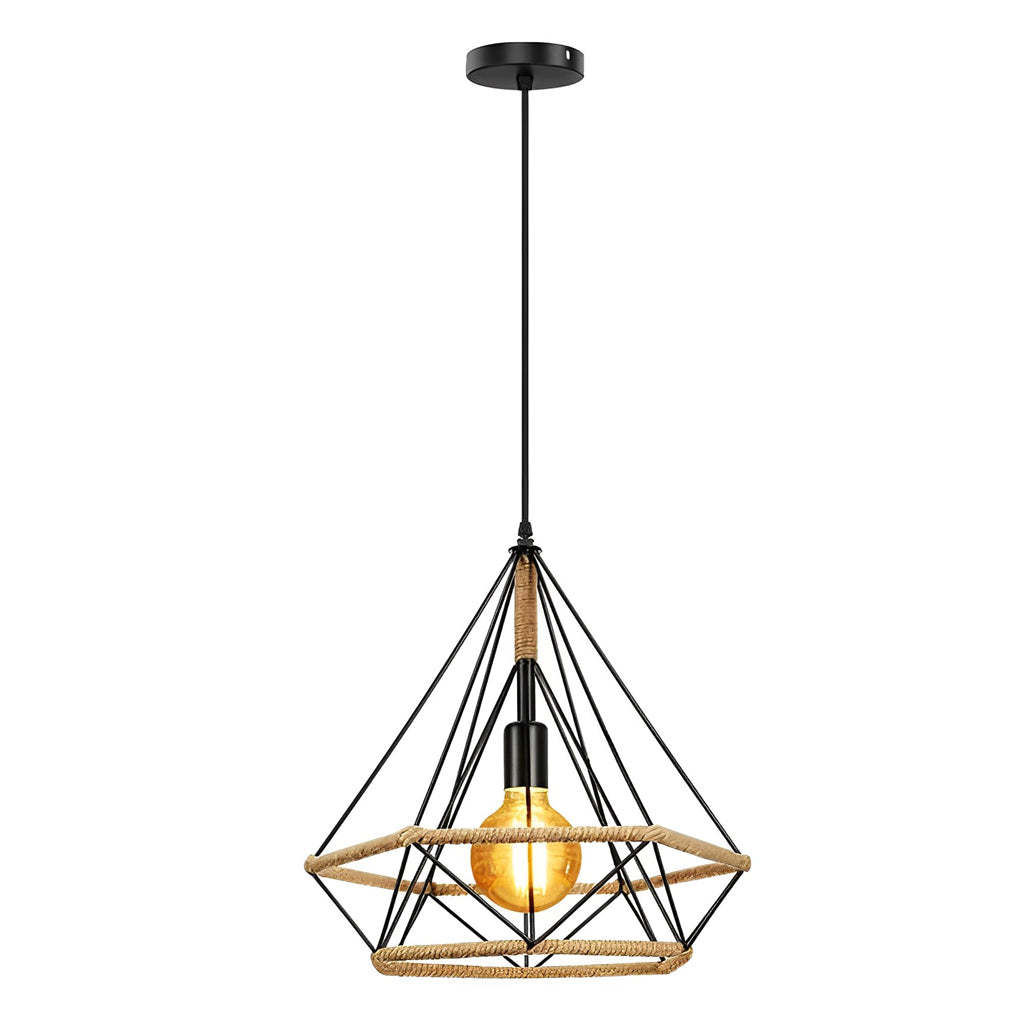 Geometric Iron Rope Lantern Black Rustic Pendant Chandelier