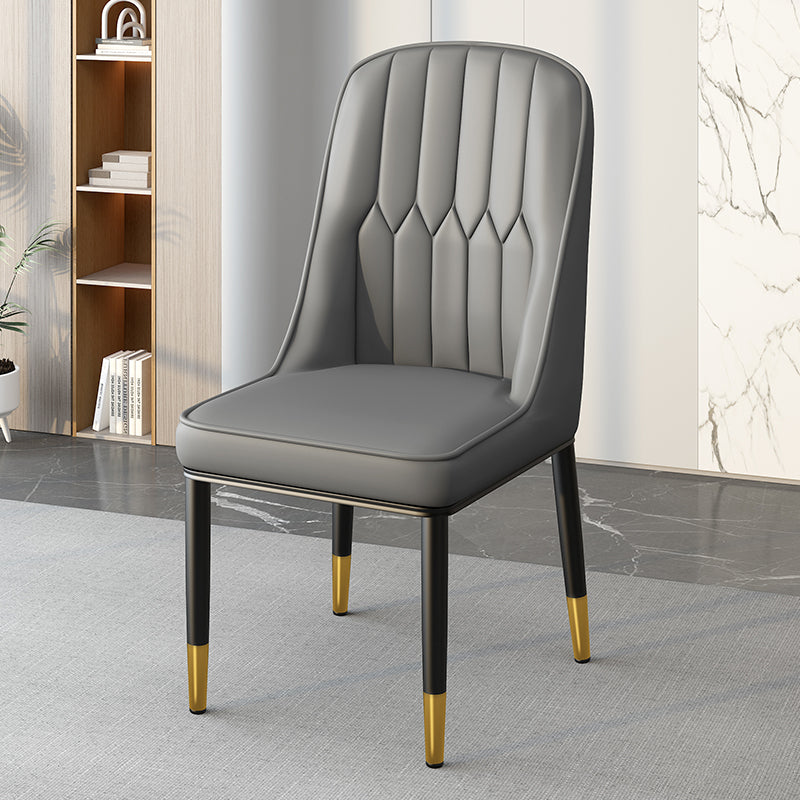 Modern Leather Steel Square Dining Chair — B / Gold / Beige & Gray