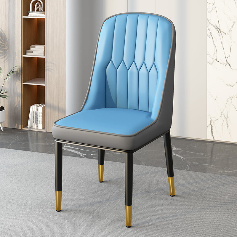 Modern Leather Steel Square Dining Chair — B / Gold / Gray