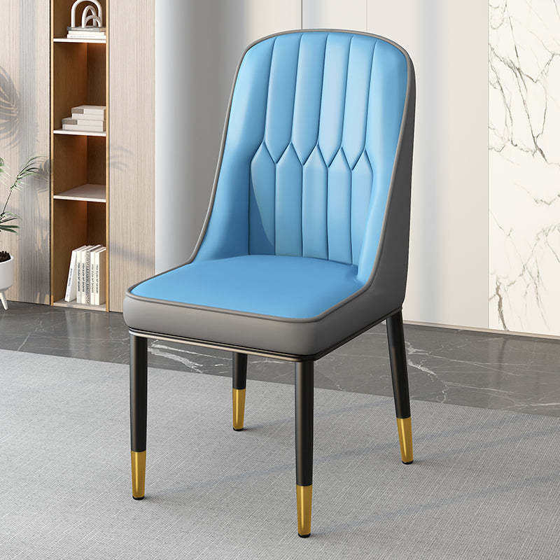 Modern Leather Steel Square Dining Chair — B / Gold / Gray