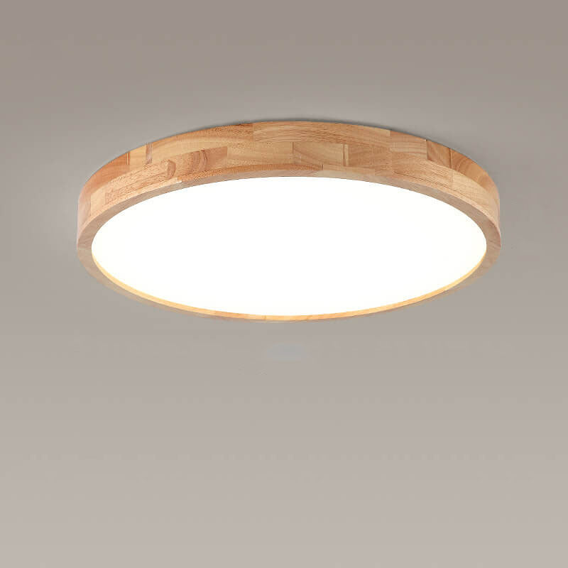 Minimalist Solid Wood Round Tatami LED Flush Mount Light