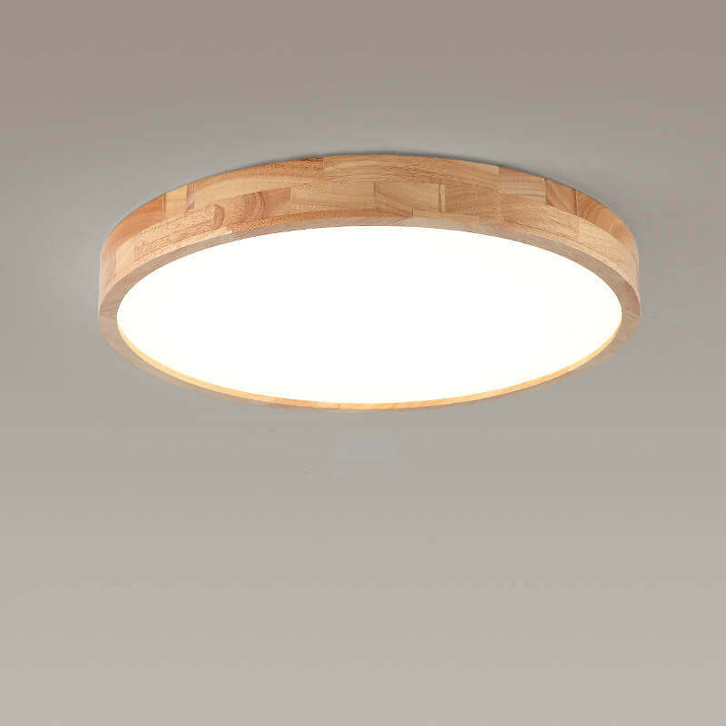 Minimalist Solid Wood Round Tatami LED Flush Mount Light