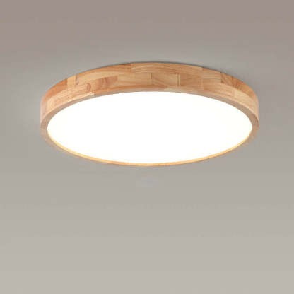 Minimalist Solid Wood Round Tatami LED Flush Mount Light