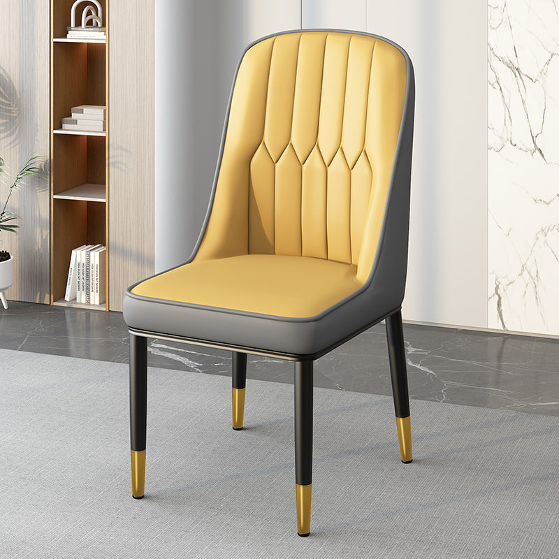 Modern Leather Steel Square Dining Chair — B / Gold / Orange & Gray