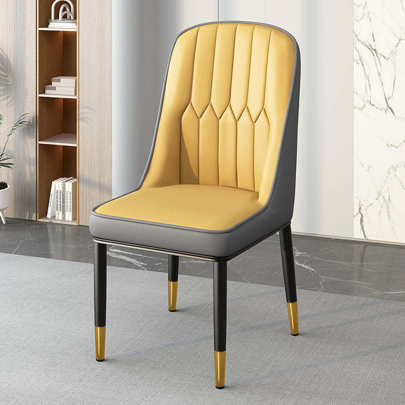 Modern Leather Steel Square Dining Chair — B / Gold / Orange & Gray