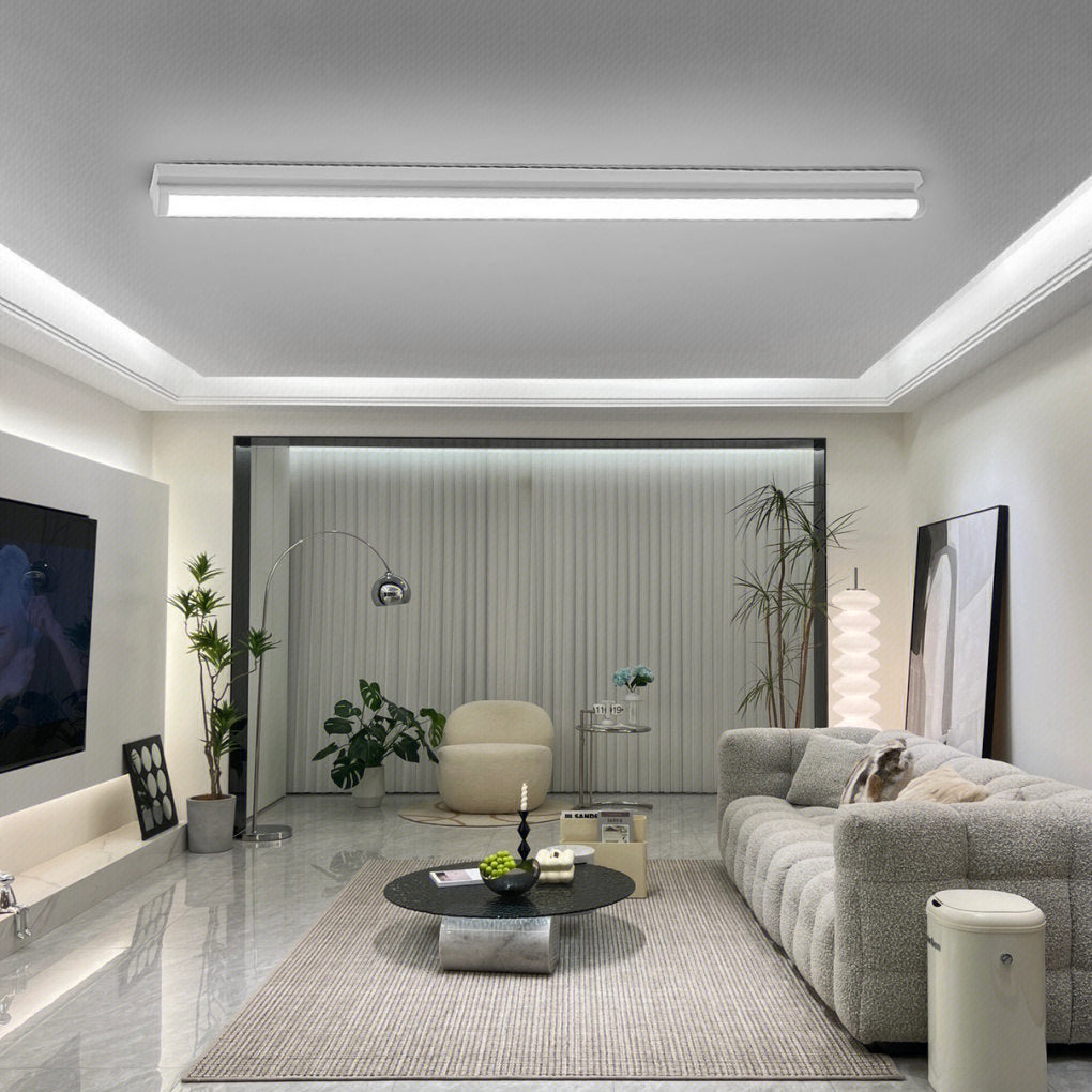 Modern rectangular flush mount lighting in synthetic — 24" L / Cool White (6000K) / Matte Black