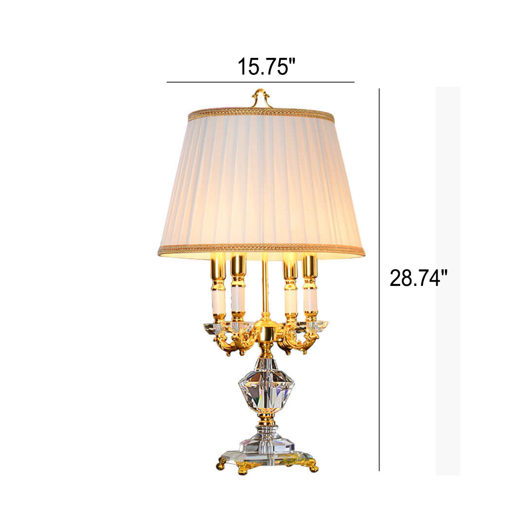 European Fabric Candle Crystal 4-Light Table Lamp