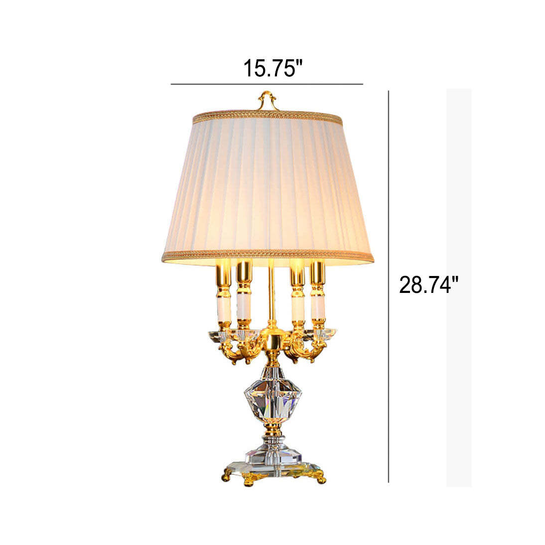 European Fabric Candle Crystal 4-Light Table Lamp
