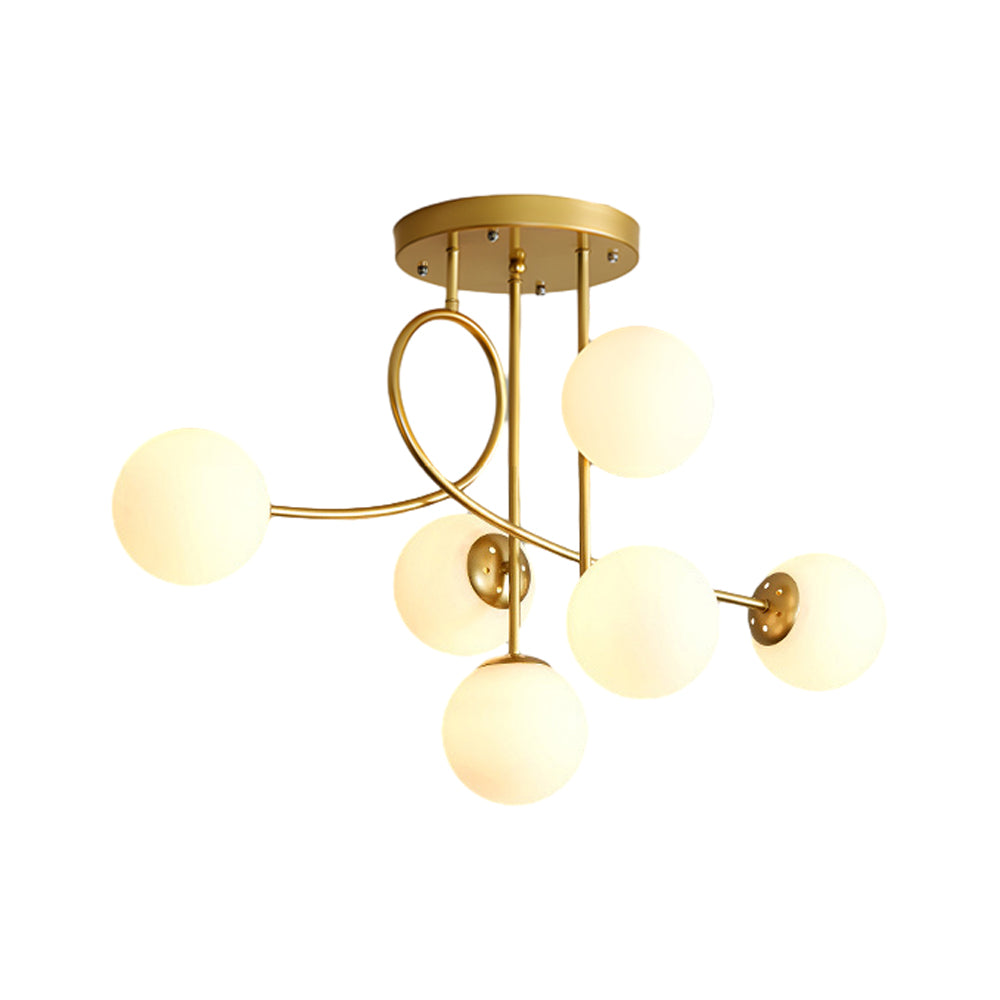 Gold Black Semi-Flush Chandelier with Glass Shade