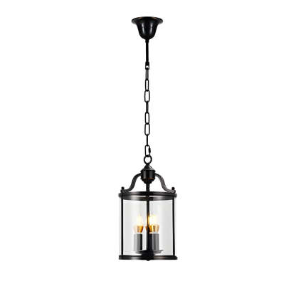 3/4-Light Vintage Cylinder Glass Lantern Pendant - Black