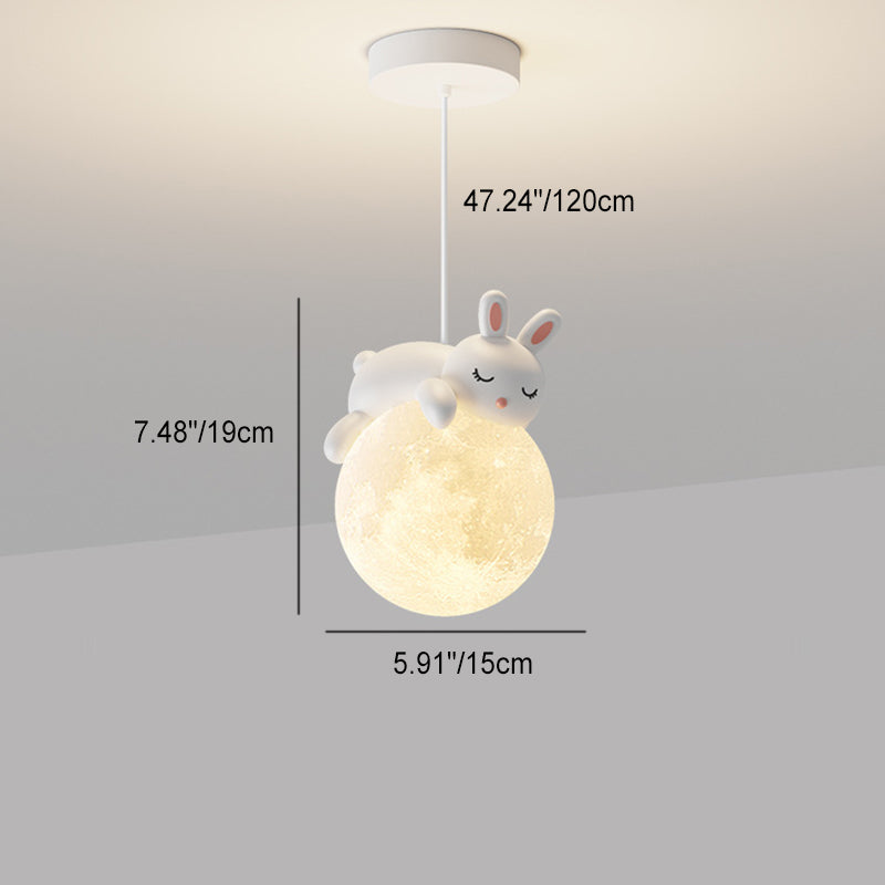 Contemporary Resin Rabbit Moon Kids Pendant Light