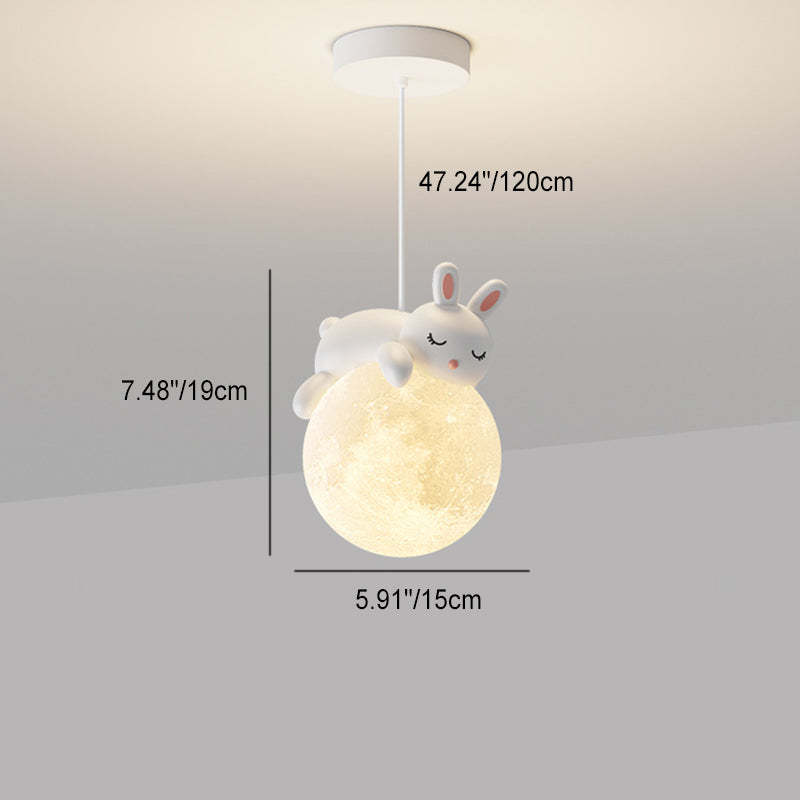 Contemporary Resin Rabbit Moon Kids Pendant Light