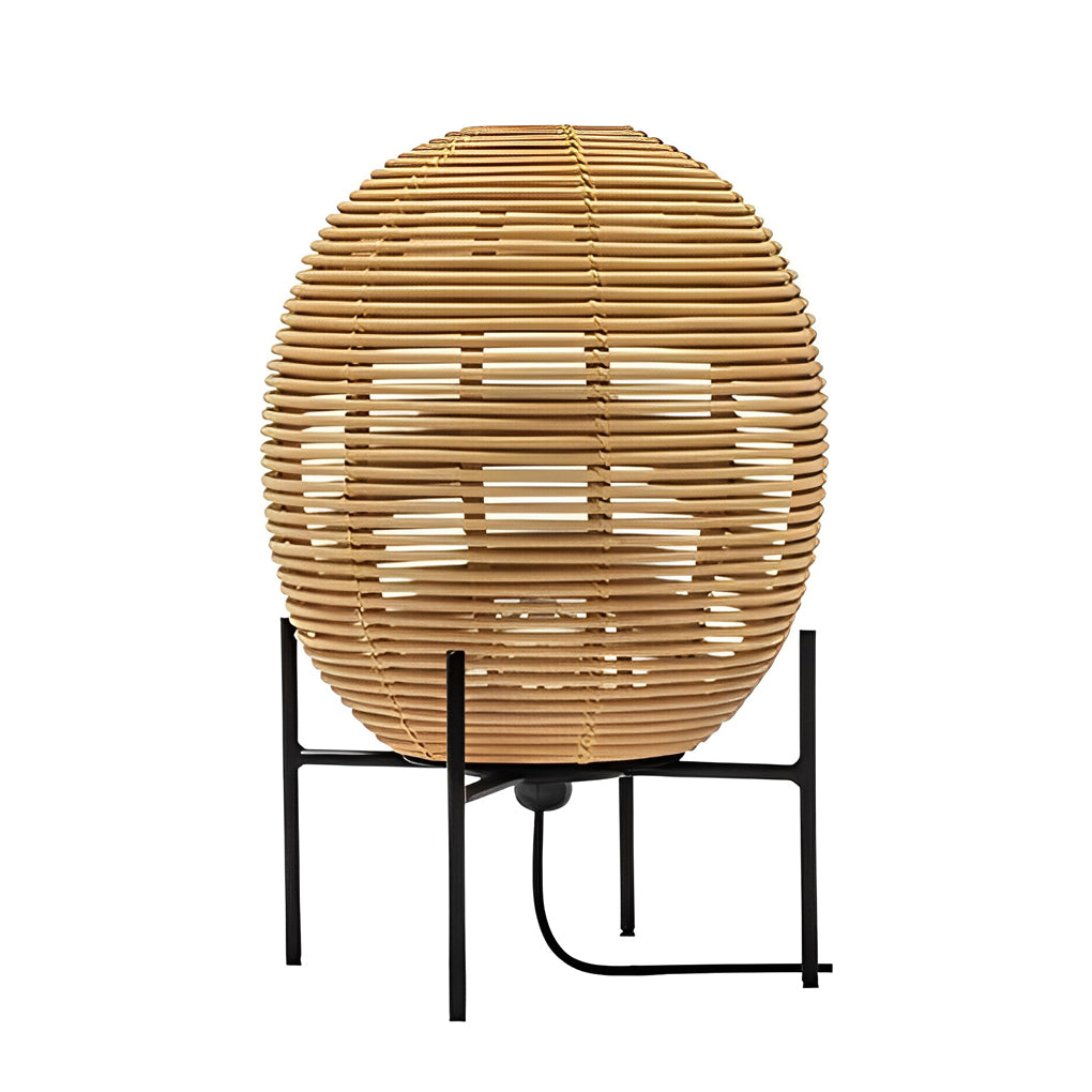 Rustic Boho Rattan and Metal Frame Accent Floor Lamp-Lighom