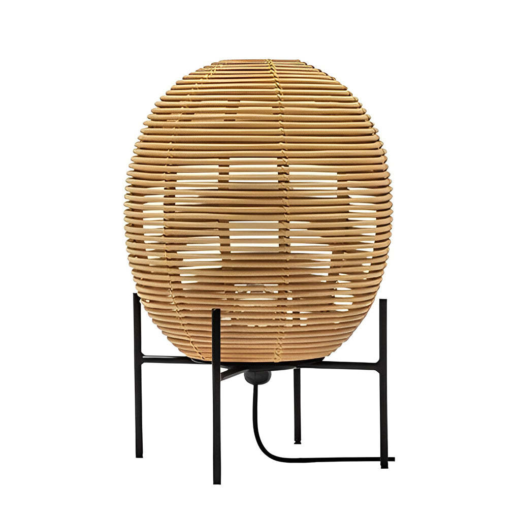 Rustic Boho Rattan and Metal Frame Accent Floor Lamp-Lighom