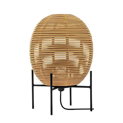 Rustic Boho Rattan and Metal Frame Accent Floor Lamp-Lighom