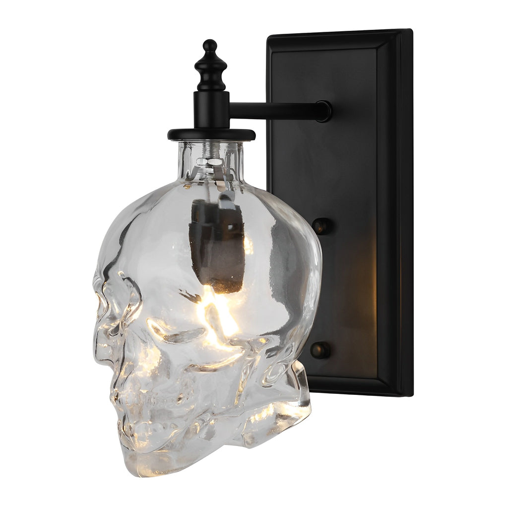 Retro Glass Skull Head LED Black Industrial Style Decorative Wall Lamp-Lighom