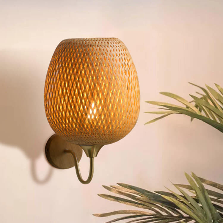Modern Bamboo Weaving Round Wall Sconce