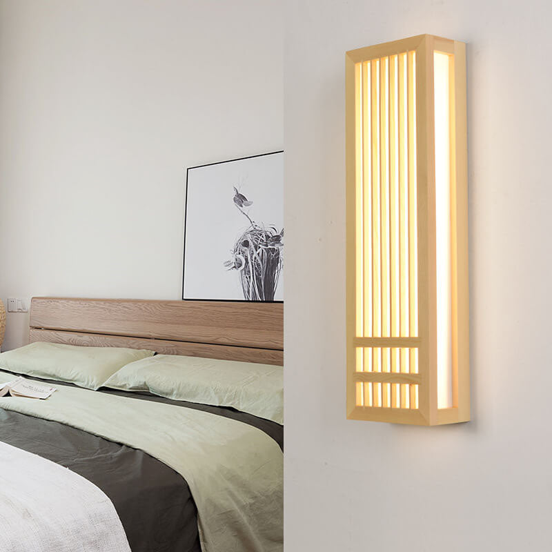 Simple Solid Wood Rectangular Japanese Sconce — 3 Colors Changeable (Warm/Neutral/White) / 220V-240V For UK/AU