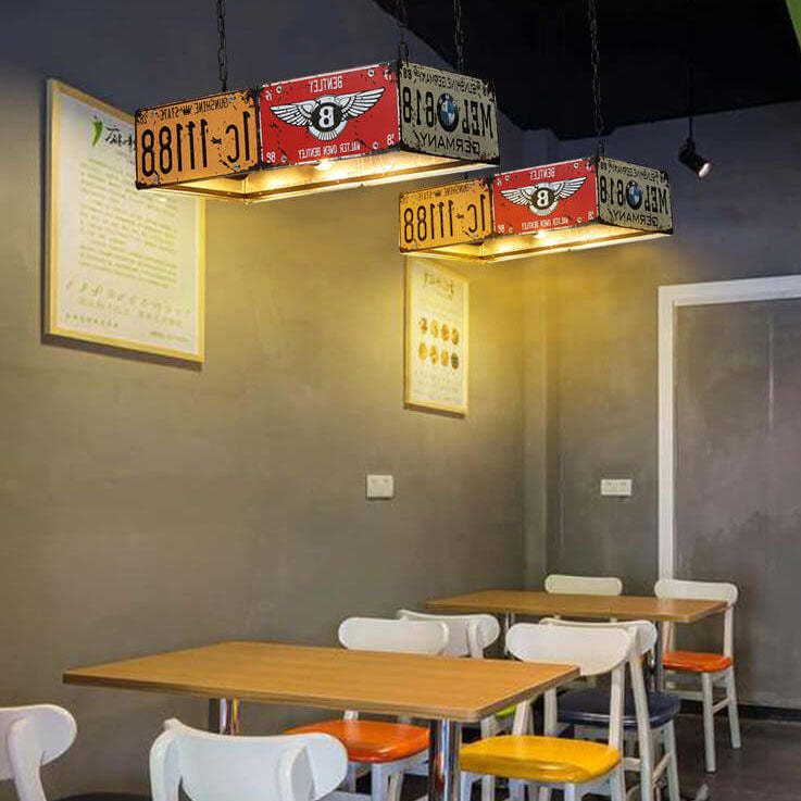 Retro License Plate Metal Chandelier