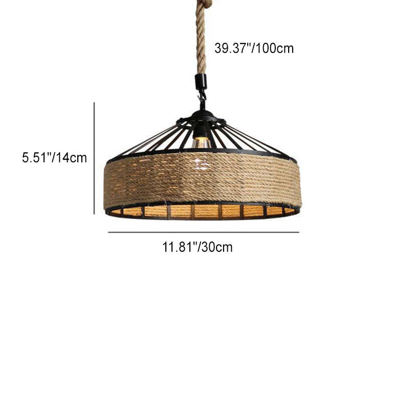 Traditional Rustic Iron Hemp Rope Pendant Light