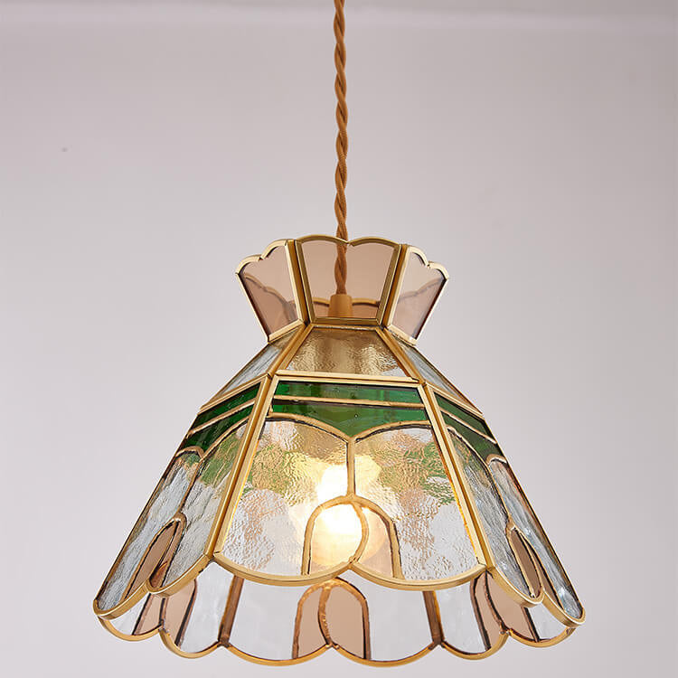 Vintage Bell Brass Glass Pendant Light