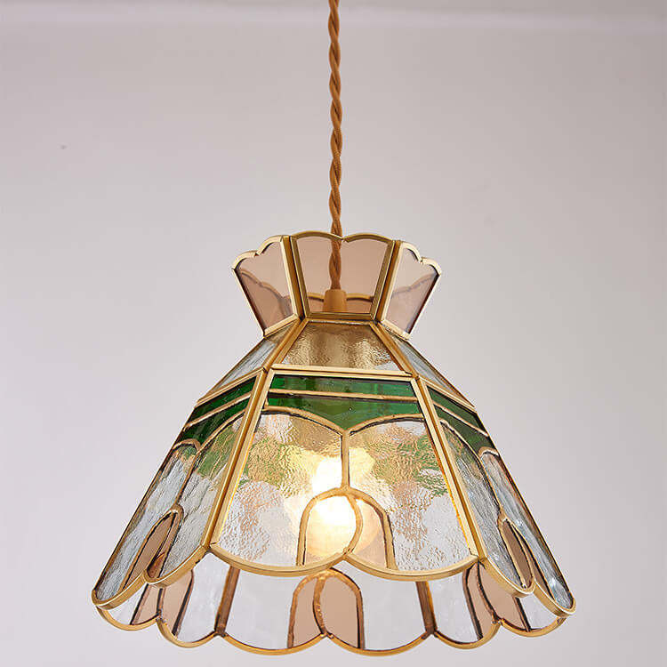 Vintage Bell Brass Glass Pendant Light