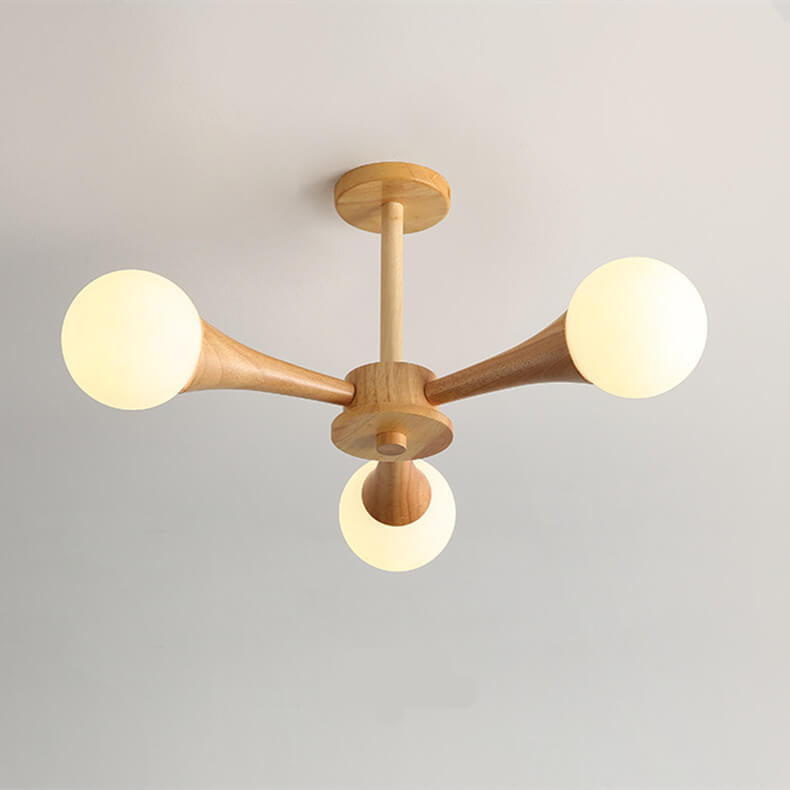 Japanese Log Fork Semi-Flush Ceiling Light