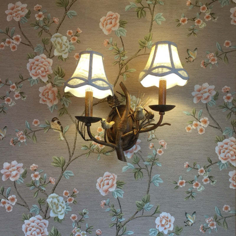 Vintage Fabric Bird Pinecone Resin Sconce