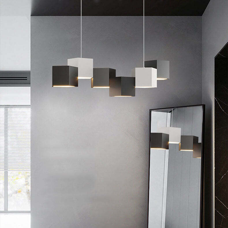 Modern Square Geometric Iron Macaron LED Chandelier