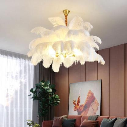 Modern Ostrich Feather Brass Chandelier