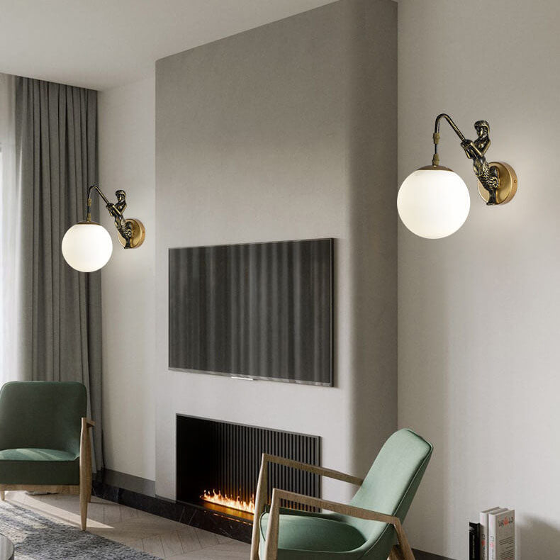 Vintage Rustic Mermaid Orb 1-Light Wall Sconce Lamp