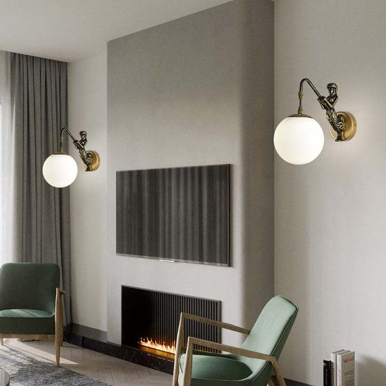 Vintage Rustic Mermaid Orb 1-Light Wall Sconce Lamp