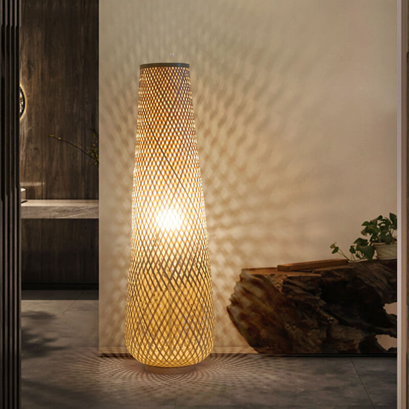 Modern Bamboo Weaving Column LED Floor Lamp