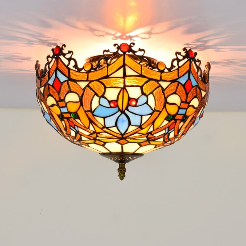 Bowl tiffany flush mount lighting in glass — 110V-120V (US/CA)