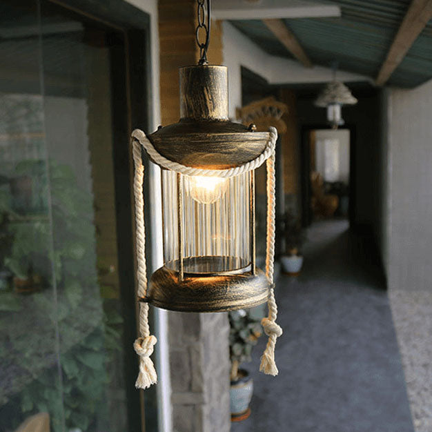 Lighom vintage lantern hemp iron pendant lighting — 5.91" W x 8.27" H / Red Bronze / 220V-240V (UK/AU)