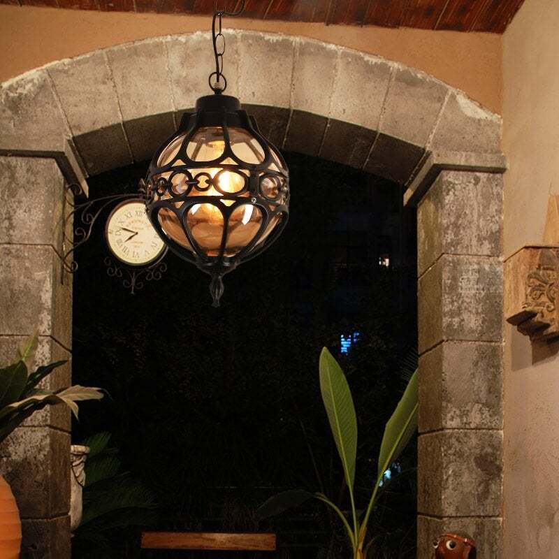 Retro Industrial Globe Outdoor Pendant Light